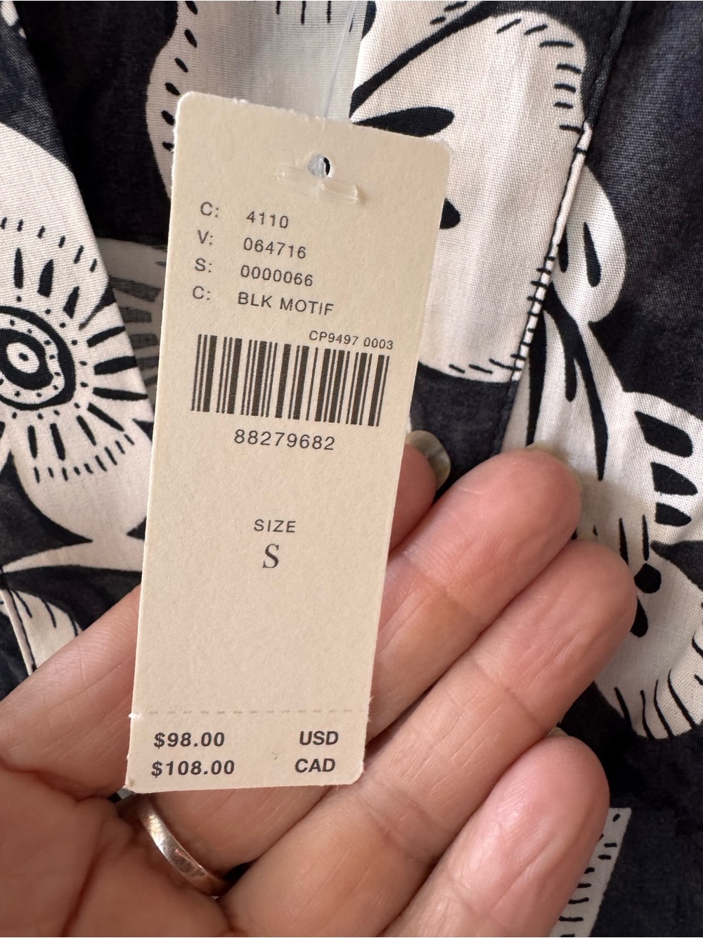 Anthropologie NWOT Somerset Blouse tropical black/white floral top. - Picture 5 of 6